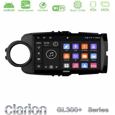 Clarion GL300+ Series 4Core Android ClarionOS 4+64GB Toyota Yaris Navigation Multimedia Tablet 9" (Μαύρο Χρώμα)