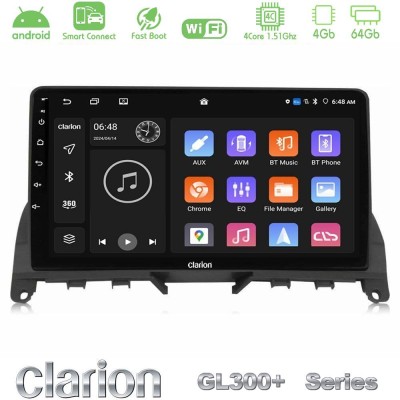 Clarion GL300+ Series 4Core Android ClarionOS 4+64GB Mercedes C Class W204 Navigation Multimedia Tablet 9" (Σκούρο καφέ)