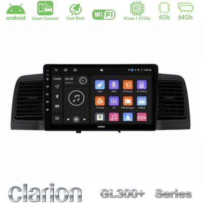 Clarion GL300+ Series 4Core Android ClarionOS 4+64GB Toyota Corolla 2002-2006 Navigation Multimedia Tablet 9" (Black)