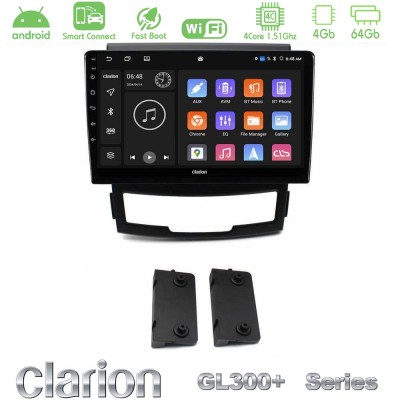 Clarion GL300+ Series 4Core Android ClarionOS 4+64GB Ssangyong Korando 2010-2014 Navigation Multimedia Tablet 9"