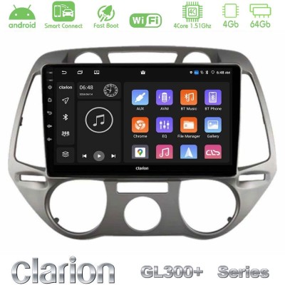 Clarion GL300+ Series 4Core Android ClarionOS 4+64GB Hyundai i20 2009-2012 Manual A/C Navigation Multimedia Tablet 9"