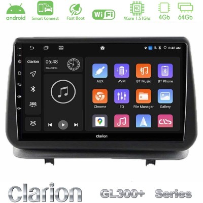 Clarion GL300+ Series 4Core Android ClarionOS 4+64GB Renault Clio 2005-2012 Navigation Multimedia Tablet 9"