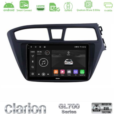 Clarion GL700 Series 8Core Android ClarionOS 4+64GB Hyundai i20 2014-2018 RHD Navigation Multimedia Tablet 9" Με Carplay & Andro