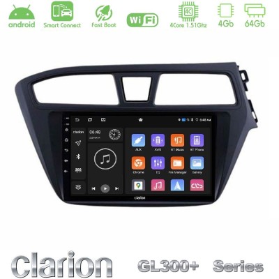 Clarion GL300+ Series 4Core Android ClarionOS 4+64GB Hyundai i20 2014-2018 RHD Navigation Multimedia Tablet 9"