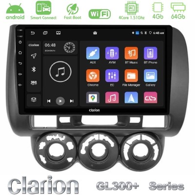 Clarion GL300+ Series 4Core Android ClarionOS 4+64GB Honda Jazz (Fit) 2002-2008 (RHD) Manual A/C Navigation Multimedia Tablet 9"