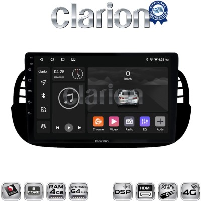 CLARION GL74315B Οθόνη OEM Multimedia Αυτοκινήτου για Fiat 500 2007 2016 (CarPlay/AndroidAuto/BT/GPS/WIFI/GPRS)