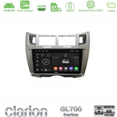 Clarion GL700 Series 8Core Android ClarionOS 4+64GB Toyota Yaris Navigation Multimedia Tablet 9" (Ασημί Χρώμα) Με Carplay & Andr