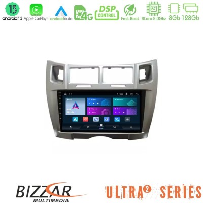 Bizzar Ultra Series Toyota Yaris 8core Android13 8+128GB Navigation Multimedia Tablet 9" (Ασημί Χρώμα)