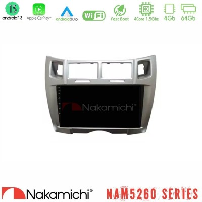Nakamichi NAM5260 Series 4Core Android13 4+64GB Toyota Yaris Navigation Multimedia Tablet 9" (Ασημί Χρώμα) Με Carplay & Android 