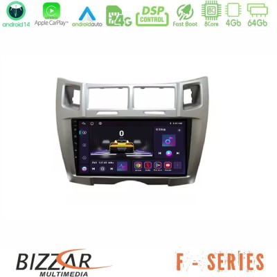 Bizzar F Series 8Core Android14 4+64GB Toyota Yaris Navigation Multimedia Tablet 9" (Ασημί Χρώμα) Με Carplay & Android Auto
