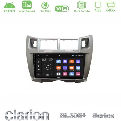 Clarion GL300+ Series 4Core Android ClarionOS 4+64GB Toyota Yaris Navigation Multimedia Tablet 9" (Ασημί Χρώμα)