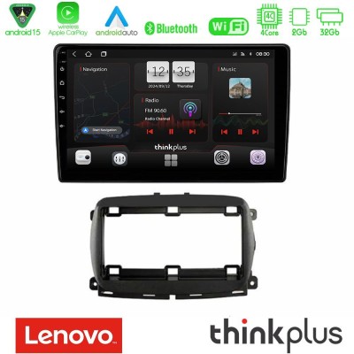 Lenovo Thinkplus Series 4Core Android15 2+32GB Fiat 500 2016 Navigation Multimedia Tablet 9" Με Carplay & Android Auto