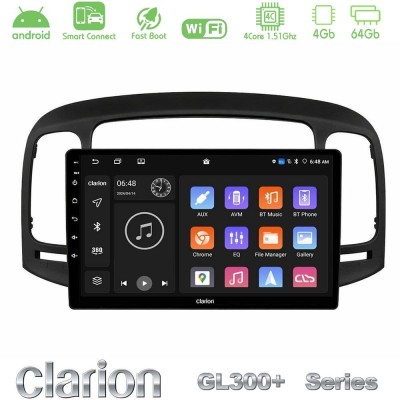 Clarion GL300+ Series 4Core Android ClarionOS 4+64GB Hyundai Accent 2006-2011 Navigation Multimedia Tablet 9"
