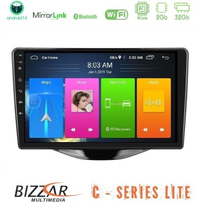Bizzar C Series Lite 4Core Android14 2+32GB Toyota Aygo | Citroen C1 | Peugeot 108 Navigation Multimedia Tablet 9"