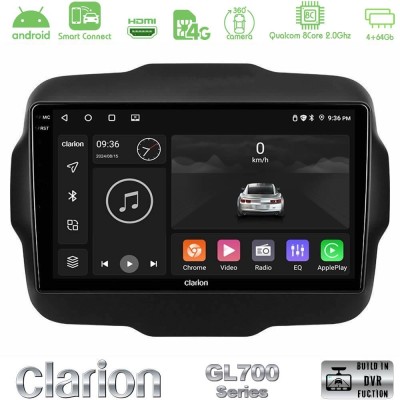Clarion GL700 Series 8Core Android ClarionOS 4+64GB Jeep Renegade 2015-2019 Navigation Multimedia Tablet 9" Με Carplay & Android