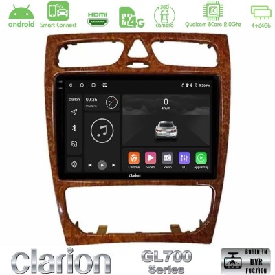 Clarion GL700 QUALCOMM Series 8Core Android ClarionOS 4+64GB Mercedes C Class (W203) Navigation Multimedia Tablet 9" (Wooden Sty