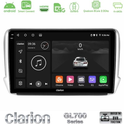 Clarion GL700 QUALCOMM Series 8Core Android ClarionOS 4+64GB Peugeot 208/2008 Navigation Multimedia Tablet 10" Με Carplay & Andr