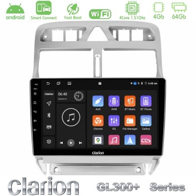 Clarion GL300+ Series 4Core Android ClarionOS 4+64GB Peugeot 307 2002-2008 Navigation Multimedia Tablet 9"
