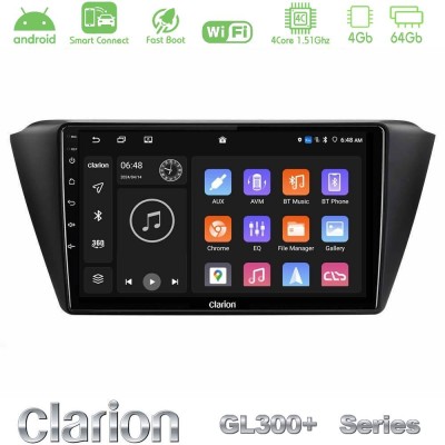 Clarion GL300+ Series 4Core Android ClarionOS 4+64GB Skoda Fabia 2015-2021 Navigation Multimedia Tablet 9"