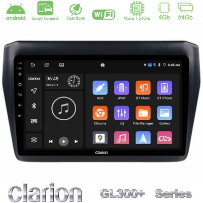 Clarion GL300+ Series 4Core Android ClarionOS 4+64GB Suzuki Swift 2017-2023 Navigation Multimedia Tablet 9"