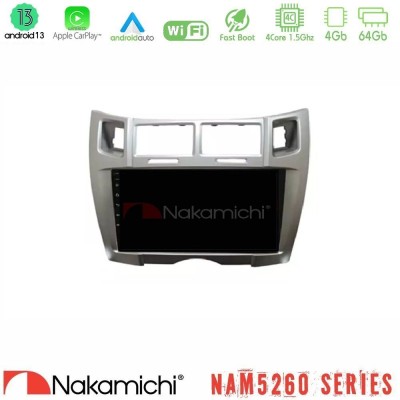 Nakamichi NAM5260 Series 4Core Android13 4+64GB Toyota Yaris Navigation Multimedia Tablet 9" (Ασημί Χρώμα) Με Carplay & Android 