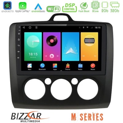 Bizzar M Series 8Core Android16 2+32GB Ford Focus Manual AC Navigation Multimedia Tablet 9" (Μαύρο Χρώμα)
