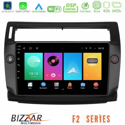 Bizzar F2 Series 8Core Android16 4+64GB Citroen C4 2004-2010 Navigation Multimedia Tablet 9" (μαύρο χρώμα)