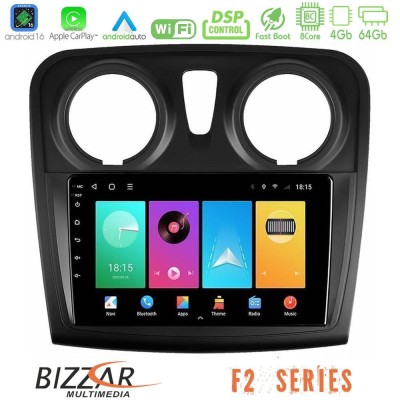 Bizzar F2 Series 8Core Android16 4+64GB Dacia Sandero 2014-2020 Navigation Multimedia Tablet 9"