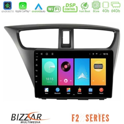 Bizzar F2 Series 8Core Android16 4+64GB Honda Civic Hatchback 2012-2015 Navigation Multimedia Tablet 9"