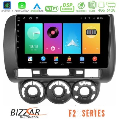 Bizzar F2 Series 8Core Android16 4+64GB Honda Jazz 2002-2008 (Manual A/C) Navigation Multimedia Tablet 9"