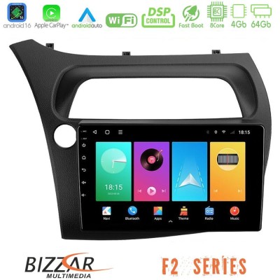 Bizzar F2 Series 8Core Android16 4+64GB Honda Civic Hatchback 2006-2011 Navigation Multimedia Tablet 9"