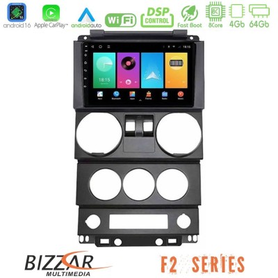 Bizzar F2 Series 8Core Android16 4+64GB Jeep Wrangler 2Door 2008-2010 Navigation Multimedia Tablet 9"