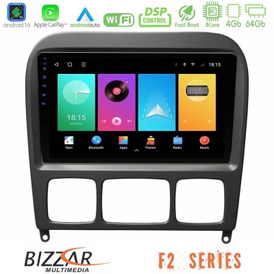 Bizzar F2 Series 8Core Android16 4+64GB Mercedes S Class 1999-2004 (W220) Navigation Multimedia Tablet 9"