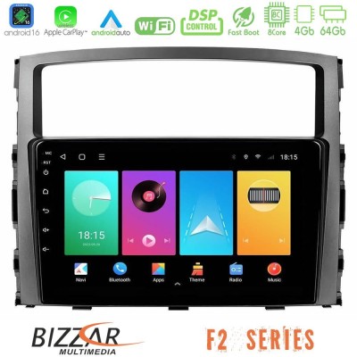 Bizzar F2 Series 8Core Android16 4+64GB Mitsubishi Pajero 2008-2009 Navigation Multimedia Tablet 9"
