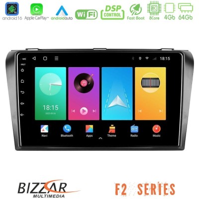 Bizzar F2 Series 8Core Android16 4+64GB Mazda 3 2004-2009 Navigation Multimedia Tablet 9"