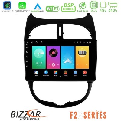 Bizzar F2 Series 8Core Android16 4+64GB Peugeot 206 Navigation Multimedia Tablet 9"