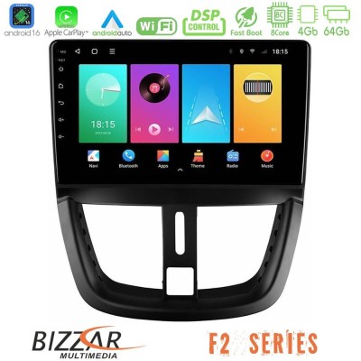 Bizzar F2 Series 8Core Android16 4+64GB Peugeot 207 Navigation Multimedia Tablet 9"