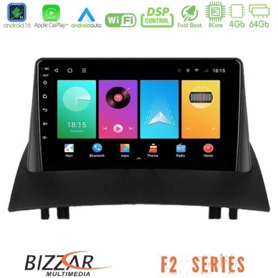 Bizzar F2 Series 8Core Android16 4+64GB Renault Megane 2 2002-2008 Navigation Multimedia Tablet 9"