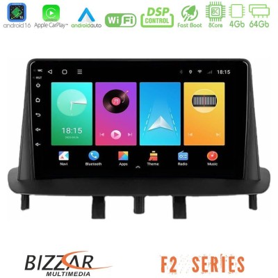 Bizzar F2 Series 8Core Android16 4+64GB Renault Megane 3 2009-2013 Navigation Multimedia Tablet 9"