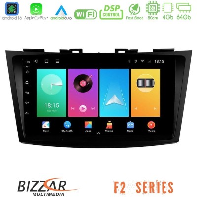 Bizzar F2 Series 8Core Android16 4+64GB Suzuki Swift 2011-2016 Navigation Multimedia Tablet 9"