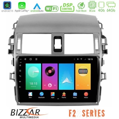 Bizzar F2 Series 8Core Android16 4+64GB Toyota Corolla 2008-2010 Navigation Multimedia Tablet 9"