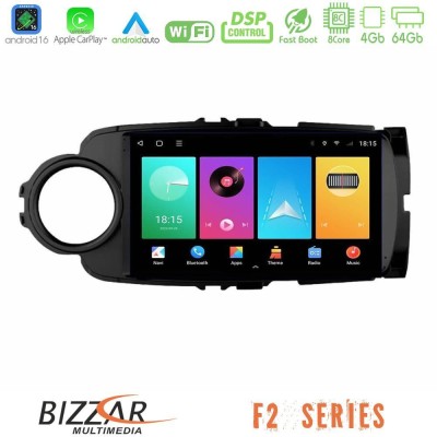 Bizzar F2 Series 8Core Android16 4+64GB Toyota Yaris Navigation Multimedia Tablet 9" (Μαύρο Χρώμα)