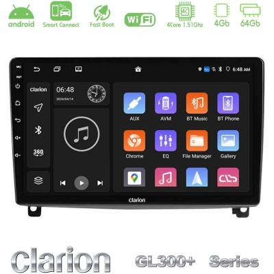 Clarion GL300+ Series 4Core Android ClarionOS 4+64GB Peugeot 407 Navigation Multimedia Tablet 9"