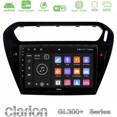 Clarion GL300+ Series 4Core Android ClarionOS 4+64GB Citroen C-Elysee / Peugeot 301 Navigation Multimedia Tablet 9" (Μαύρο))