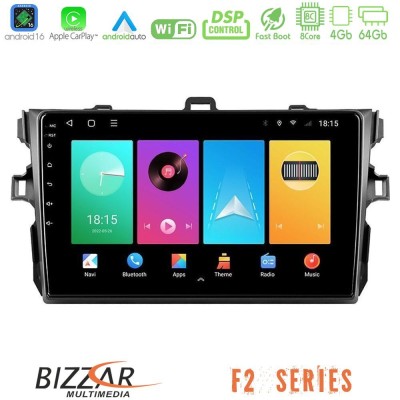 Bizzar F2 Series 8Core Android16 4+64GB Toyota Corolla 2007-2012 Navigation Multimedia Tablet 9"