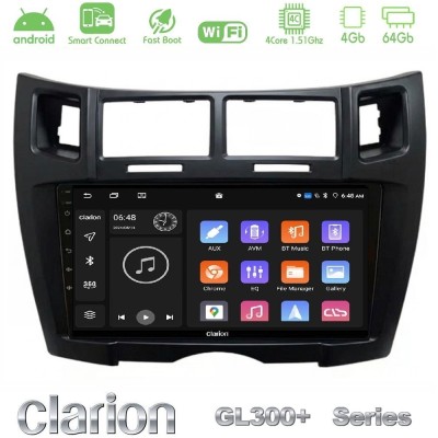 Clarion GL300+ Series 4Core Android ClarionOS 4+64GB Toyota Yaris Navigation Multimedia Tablet 9" (Μαύρο Χρώμα)