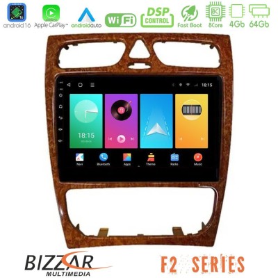 Bizzar F2 Series 8Core Android16 4+64GB Mercedes C Class (W203) Navigation Multimedia Tablet 9" (Wooden Style)