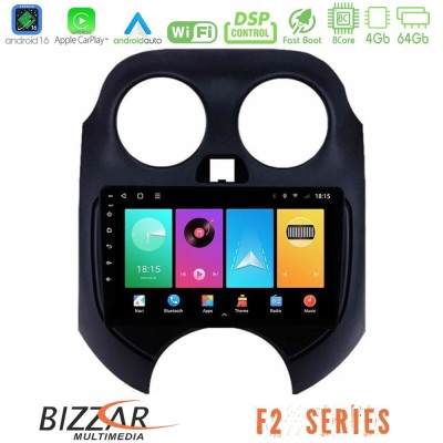 Bizzar F2 Series 8Core Android16 4+64GB Nissan Micra 2011-2014 Navigation Multimedia Tablet 9"