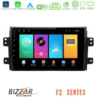 Bizzar F2 Series 8Core Android16 4+64GB Suzuki SX4 2006-2014 Fiat Sedici 2006-2014 Navigation Multimedia Tablet 9"