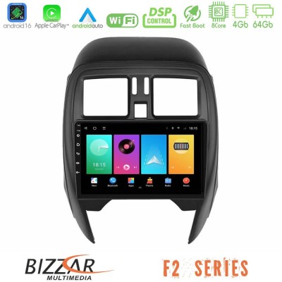 Bizzar F2 Series 8Core Android16 4+64GB Nissan Micra 2013-2016 Navigation Multimedia Tablet 9"